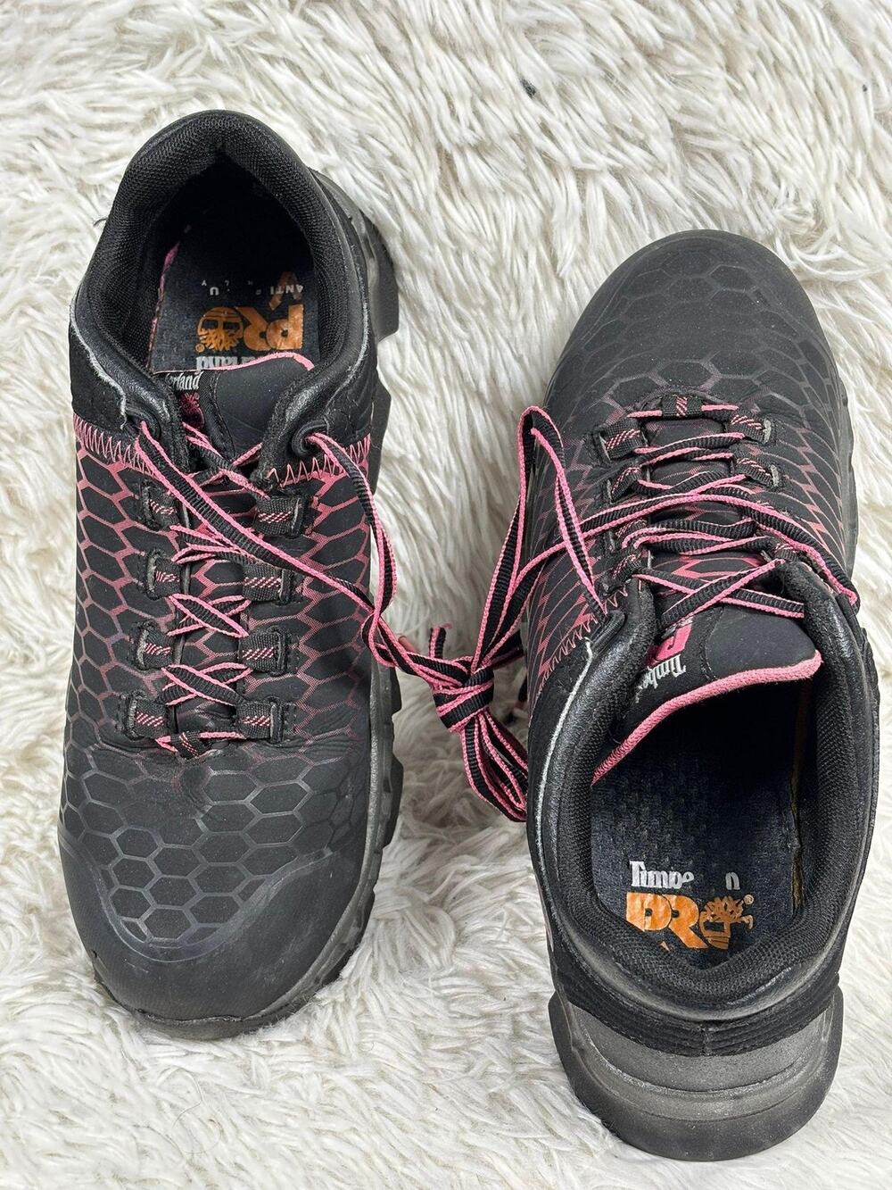 Timberland PRO Shoes Womens Size 8 Black Pink Lace Up Work Comfort Sneakers